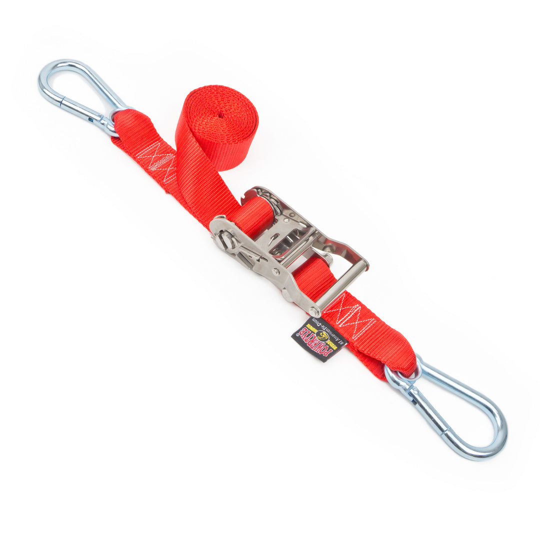 1.5in x 10ft Stainless Steel Ratchet Strap with Carabiners#color_red