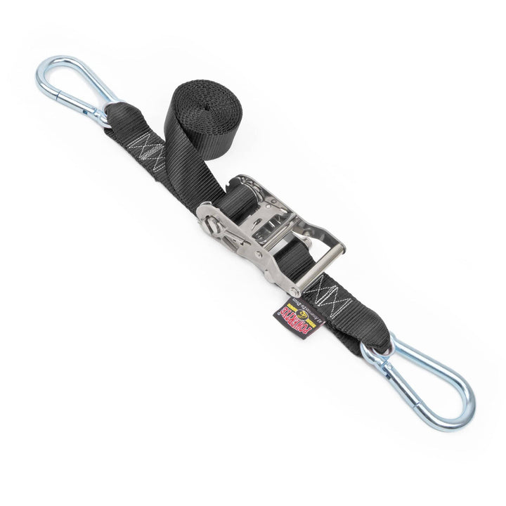 1.5in x 10ft Stainless Steel Ratchet Strap with Carabiners#color_black