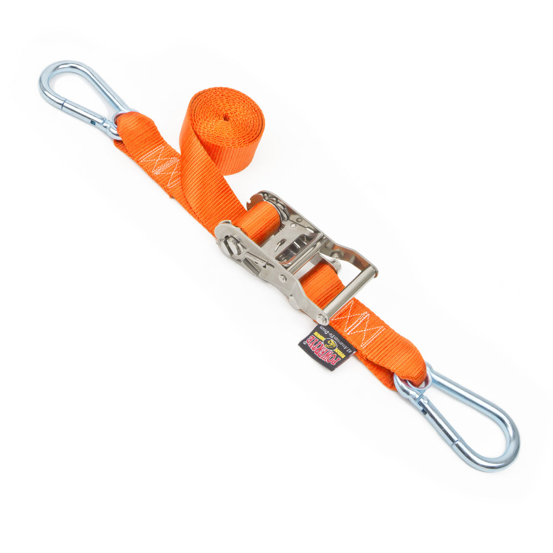 1.5in x 10ft Stainless Steel Ratchet Strap with Carabiners#color_orange
