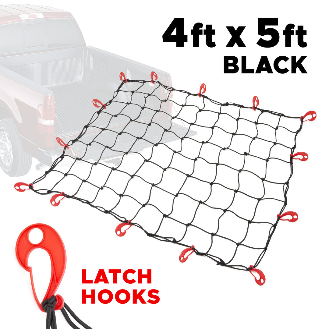 4ft x 5ft Truckbed Elastic Cargo Net, Latch Hooks#color_black