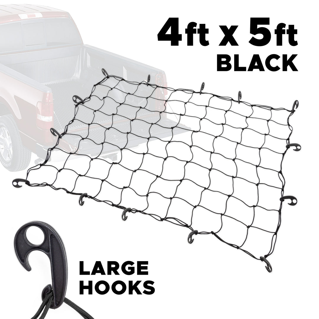 4ft x 5ft Truckbed Elastic Cargo Net, Regular Large Hooks#color_black