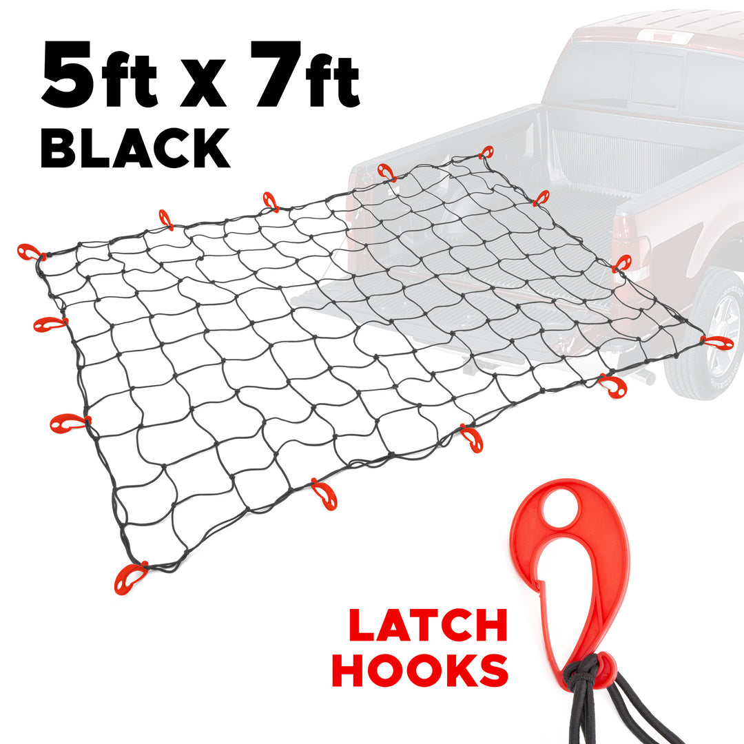 5ft x 7ft Large Truck Bed net for pickups, latch hooks#color_black