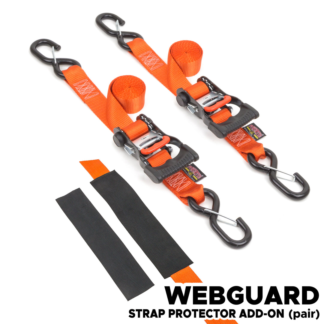 1.5in x 6ft Ergonomic ratchet tie-down strap with latch hooks with webguard cover#color_orange