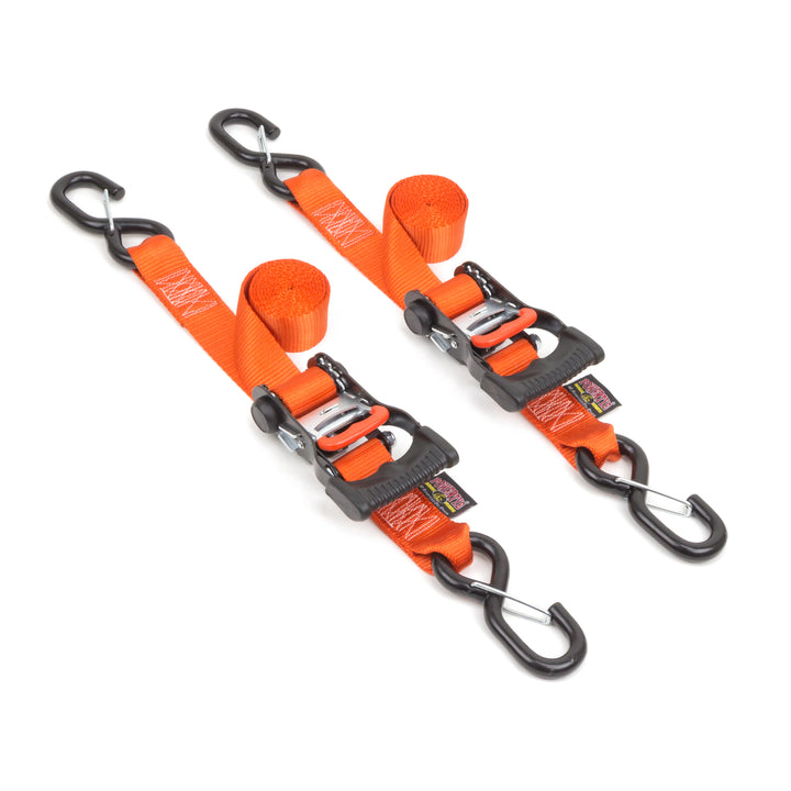 1.5in x 6ft Ergonomic ratchet tie-down strap with latch hooks#color_orange