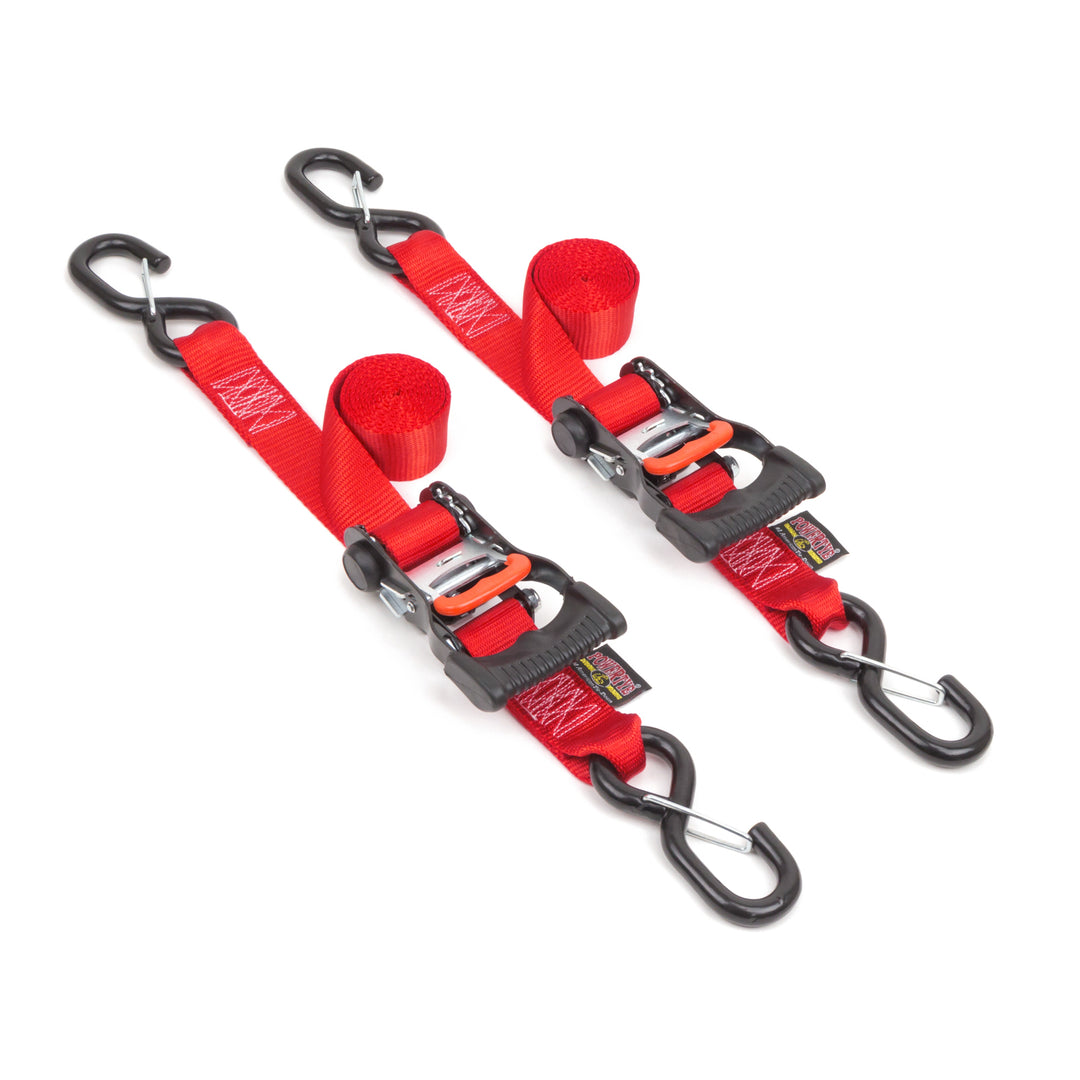1.5in x 6ft Ergonomic ratchet tie-down strap with latch hooks#color_red
