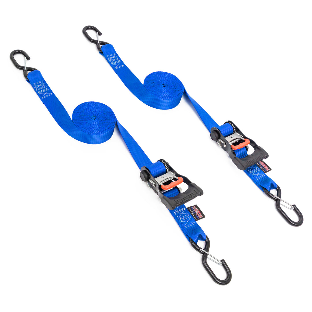 1.5in x 15ft Ergonomic Tie-Down Ratchet with Latch Hooks#color_blue