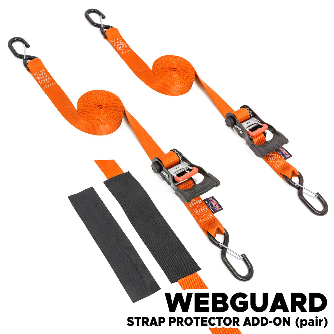 1.5in x 15ft Ergonomic Tie-Down Ratchet with Latch Hooks with WebGuard#color_orange