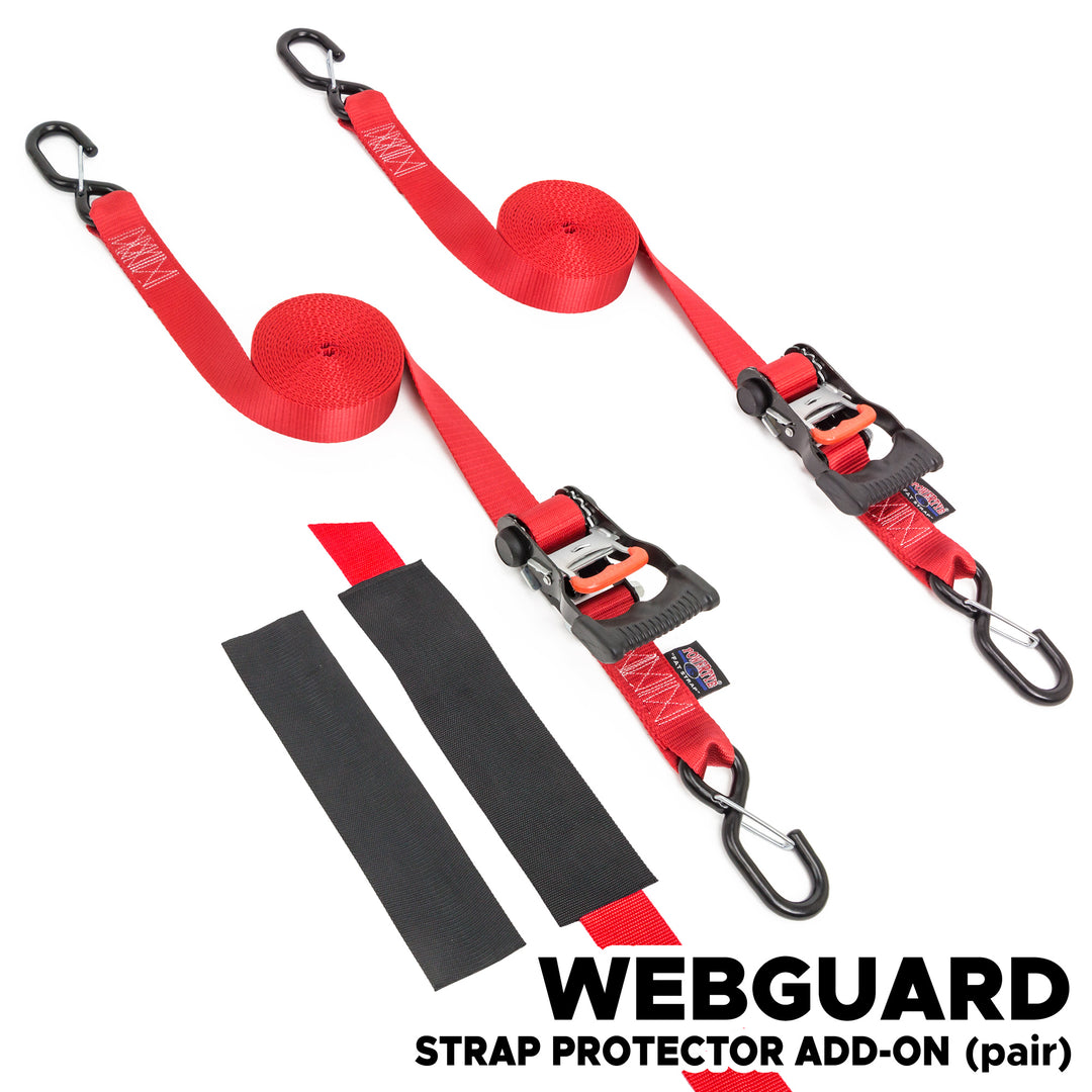 1.5in x 15ft Ergonomic Tie-Down Ratchet with Latch Hooks with WebGuard#color_red