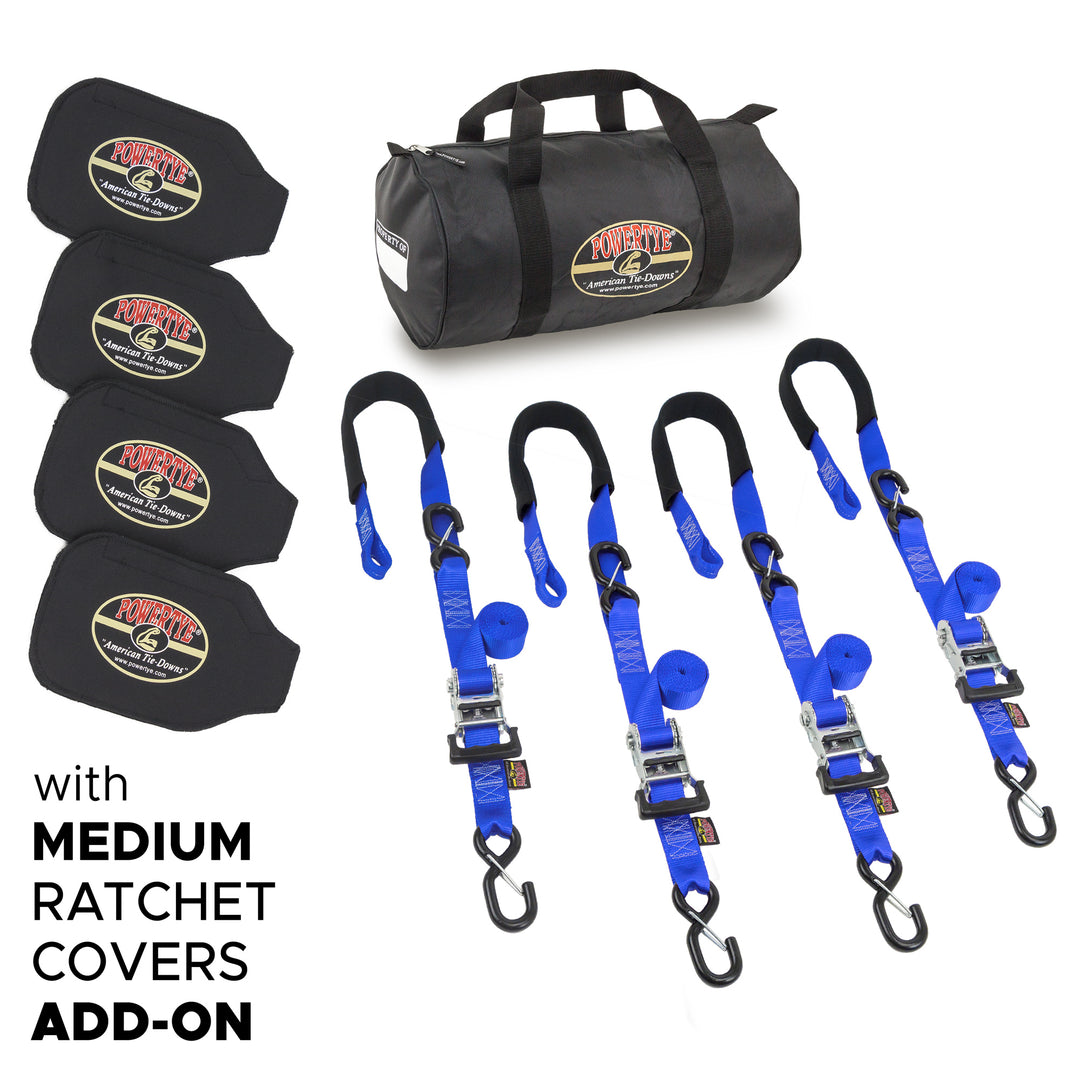 1.5 inch Ratchet Strap Fat Strap Trailer Kit with Neoprene Covers#color_blue