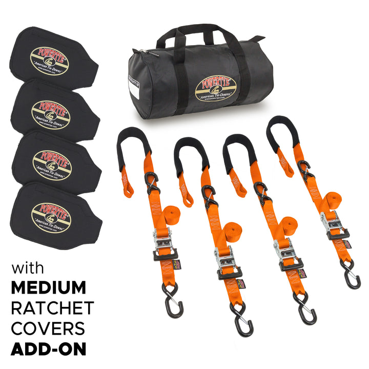 1.5 inch Ratchet Strap Fat Strap Trailer Kit with Neoprene Covers#color_orange
