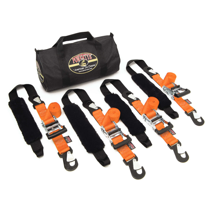 2 inch Ratchet Strap Big Daddy Premium Trailer Kit with four straps and sheepskin soft-tye for motorcycles and trailers#color_orange